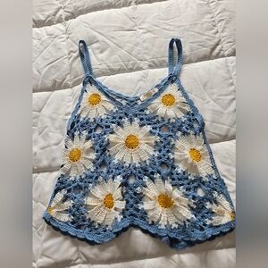 Floral Crochet Women’s Top - Blue and Yellow